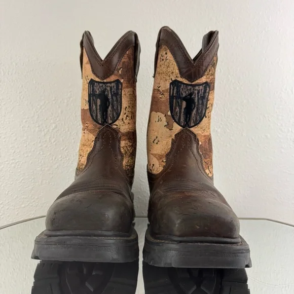 !SOLD! CODY JAMES Brown Leather Camo Flag Vibram Decimator Comp Toe Work Boots - Picture 8 of 13